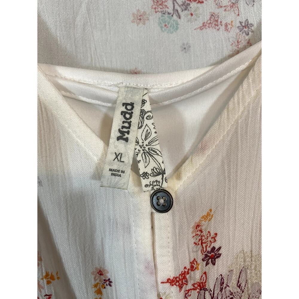 Mudd Dress Womens XL Floral White Boho Knee Length Short Sleeve V Neck Button - Picture 3 of 7
